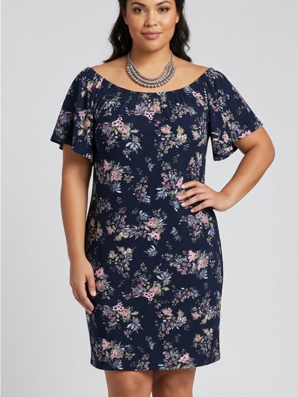GUILTY Navy Blue Floral Dress Size 1X